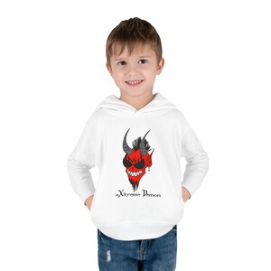 Extreme demonenschedel peuterhoodie | Gehoornd duivelsgezicht, gotisch schrift