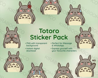 Kawaii Totoro Reaction Sticker Pack | 9 PNG Digital Stickers | Instant Download