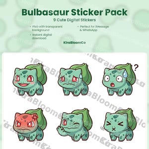 Kawaii Bisasam Response Sticker Pack | 9 PNG Digitale Aufkleber | Sofort Download