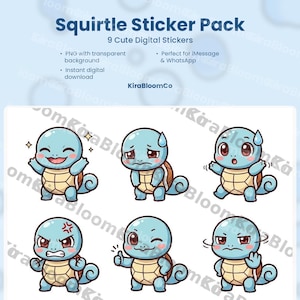 Kawaii Squirtle Sticker Pack | 9 PNG Digitale Aufkleber | Sofort Download