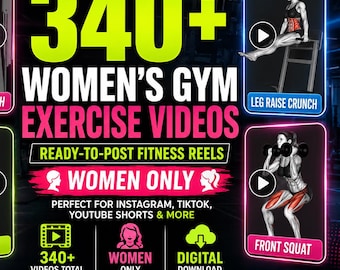 Plus de 340 vidéos d'entraînement pour femmes, pack de vidéos fitness, contenu d'entraînement pour Instagram, TikTok et YouTube (shorts), téléchargement numérique MP4.
