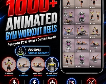 Über 1000 animierte Fitnessvideos fürs Fitnessstudio | Gesichtslose Fitnessvideos für TikTok, Instagram Reels und YouTube Shorts | Sofort digital verfügbar
