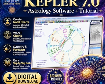Kepler 7.0 占星術ソフトウェア + チュートリアル、出生図作成ツール、占星術ホイールチャート、相性予測ツール、デジタルダウンロードガイド