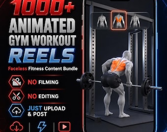 1000+ Animated Gym Workout Reels Bundle | Faceless Fitness Videos for TikTok, Instagram Reels, YouTube Shorts | Ready to Post Digital