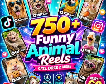 Plus de 750 vidéos drôles d'animaux | Contenu viral pour TikTok, Instagram et YouTube Shorts | Chats, chiens et autres animaux mignons - Téléchargement numérique (PLR/MRR)
