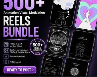 Pack de plus de 500 Reels animés de motivation visuelle, vidéos virales motivantes, Reels animés pour Instagram, contenu TikTok sur l'état d'esprit, courts métrages YouTube