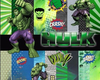 ハルク グリーンヒーロー PNG クリップアートバンドル、スーパーヒーロー デジタルペーパー、コミック バースデーパーティー装飾、78 画像、フォント付き