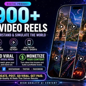 900+ AI-videorullar, virala världssimuleringsrullar, futuristiska AI-shorts för TikTok, Instagram Facebook, färdigt att publicera innehåll