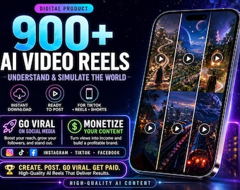 900種類以上のAIビデオリールバンドル、バイラルワールドシミュレーションリール、TikTok、Instagram、Facebook向けの未来的なAIショート動画、すぐに投稿できるコンテンツ