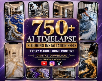 750以上のAIタイムラプス床材リール、エポキシ大理石床の設置ビデオ、TikTok、Instagram、YouTube向けの話題の住宅リフォームコンテンツ