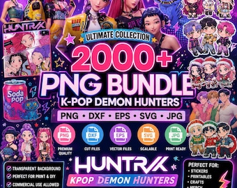 Kpop Demon Hunters pngバンドル、2000以上のデジタルファイル、svg dxf eps jpg、Kpopクリップアート、ステッカー、シャツ、マグカップ、昇華プリントデザイン