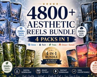 Pack de plus de 4 800 vidéos esthétiques | 4 packs en 1 : Neige, Pluie, Arbres, Océan et Coucher de soleil | Vidéos verticales pour les réseaux sociaux