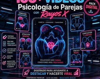Plus de 150 vidéos de psychologie de couple avec analyse par rayons X (IA) | Reels pour TikTok, Instagram et YouTube Shorts | Pack numérique