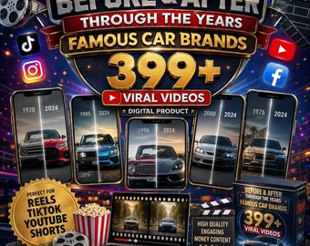 Pack de plus de 399 vidéos d'évolution de voitures | Prêtes à publier des vidéos virales pour TikTok, Instagram et YouTube Shorts | Voitures célèbres avant et après (MP4)
