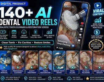 140種類以上のAIデンタルリール動画集、リアルな歯磨き動画、虫歯・歯の修復動画、TikTokやInstagramのショート動画