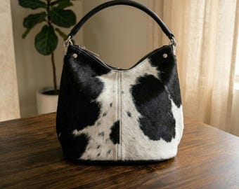 Real Cowhide Leather Hobo Bag | Handmade Hair On Hide Purse | Women's Luxury Shoulder Bag | Unique Western Boho Handbag | Gift for Her
