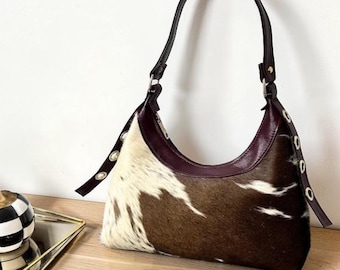 Genuine Cowhide Leather Purse | Hair-On Bag | Western Boho Shoulder Handbag | Cow Print Crossbody Handmade Bag Gift for Women