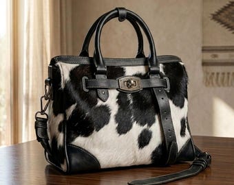 Genuine Cowhide Leather Purse | Hair-On Bag | Western Boho Shoulder Handbag | Cow Print Crossbody Handmade Bag Gift for Women