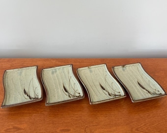 Kutani Ware Sushi Plates Set: Japanese Celadon Ceramic Appetizer Dishes (Set of 4)