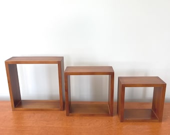 Solid Wood Modular Cube Shelves, Mid-Century Danish Style, Set of 3