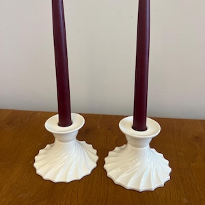 Copeland Spode Antique White Ironstone Candlesticks – Swirl Base Pair, England, 1930s-1960s era