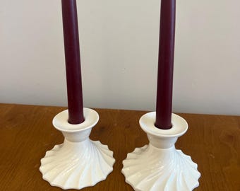 Copeland Spode White Ironstone Candlesticks – Swirl Base Pair, England, 1930s-1960s era