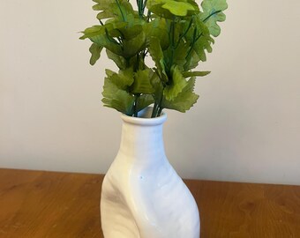 White Sculptural Ceramic Vase, Organic Modern Form, Indented Asymmetrical Vase, Minimalist Decor