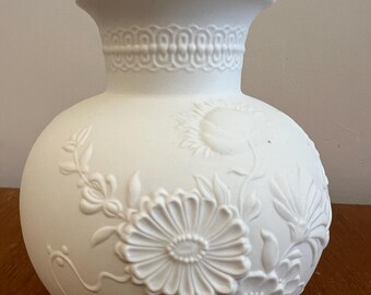 Vintage Kaiser Porcelain White Bisque Vase Floral Relief, Germany Mid-Century CottageCore