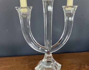 Candelabro vintage Nachtmann Bleikristall a 3 bracci in cristallo al piombo, portacandele conico in cristallo tedesco, candeliere in stile moderno di metà secolo