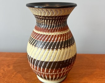 Vintage Dümler & Breiden Vase: West German Pottery, Mid Century Ceramic, Carved Decor