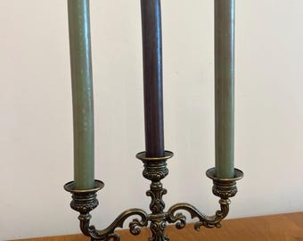 Vintage Italian Brass 3 arm Candelabra Ornate Rococo Made in Italy Candlestick Holder