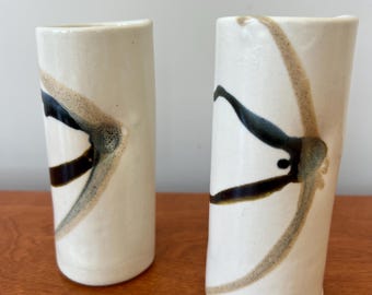 Tony Bloom Studio Pottery Cup Pair Yunomi Style Alberta Artist Ceramic Tumblers