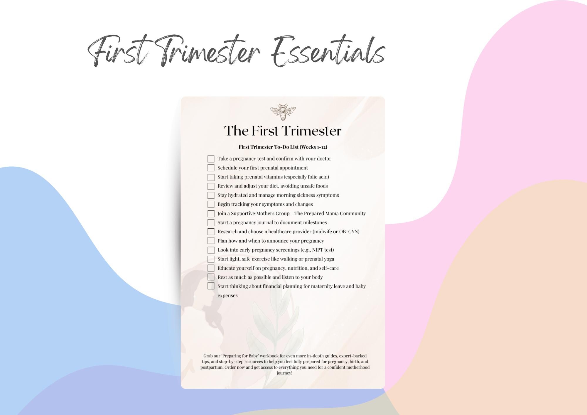 First Trimester Checklist Printable | Pregnancy To-do List Weeks 1-12 ...