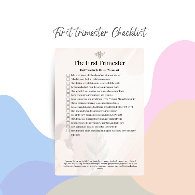 First Trimester Checklist Printable | Pregnancy To-do List Weeks 1-12 ...