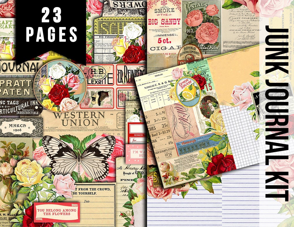 Junk Journal Kit Charming Fragments P2 23 Page Digital Etsy