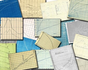 Ephemera Paper Pack - Printable Ephemera Vintage Graphs Set #50 - 12 Pg Instant Download - blank journal cards, junk journal kit