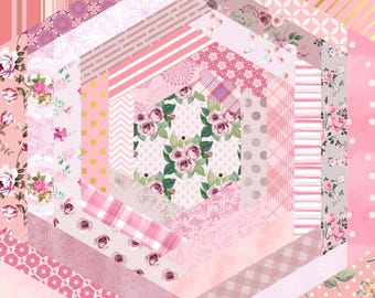 Foundation Paper Piecing Pattern, Scrappy Quilt,FPP Pattern, PDF Download, Beginner Pattern, Foundation Paper Piecing Kit - Scrappy Hexigon