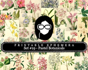 Ephemera Pack - Printable Ephemera Set # 19 - Pastel Botanicals - 30 Page Instant Download, journaling kit, journal cards, journaling card