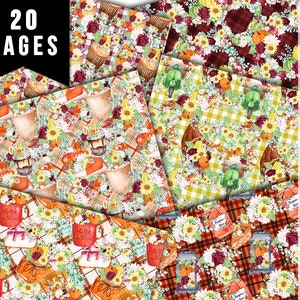 Fall Digital Paper, Autumn Journal Printables -20pg Digital Download- Fall Flowers, Lined Journal Pages, Fall Pattern Paper, Scrapbook Paper
