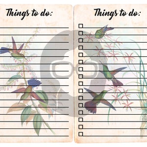 Altered Art Kit Big Elements 3 Hummingbirds 1 3 Pg Instant Download to do list, journal cards, digital journal card, floral clipart image 2