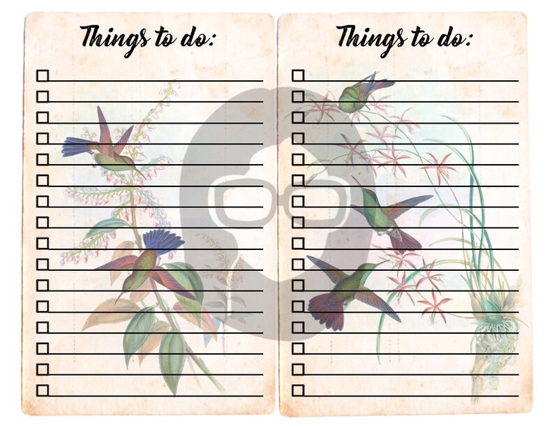 Altered Art Kit Big Elements 3 Hummingbirds 1 3 Pg Instant Download to do list, journal cards, digital journal card, floral clipart image 2