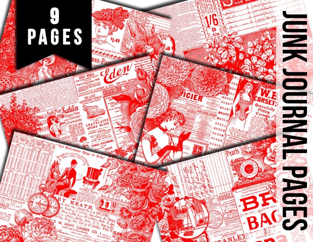 Printable Journal Pages, Ephemera Background -9 Pg Instant Printable Journal Pages, Ephemera Background -9 Pg Instant
