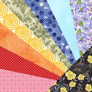 May include: A collection of patterned paper sheets in various designs and colors. The patterns include swirls, polka dots, floral, and geometric shapes. Colors include red, orange, yellow, green, blue, and purple.
