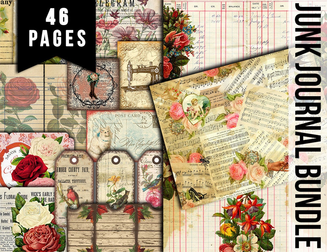 Printable Junk Journal Kit, Journaling Pages & Ephemera Bundle #12 ...