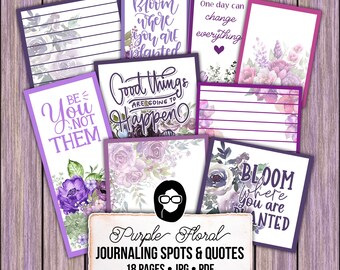 Purple Floral Journal Cards – Motivational Quotes, Writing Printables (Digital Download) Set #12