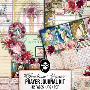 Pink Christmas Printable, Junk Journal Kit -32pg Digital Download- Christian Journal for Women, Ephemera for Bible Journaling, Faith Kit