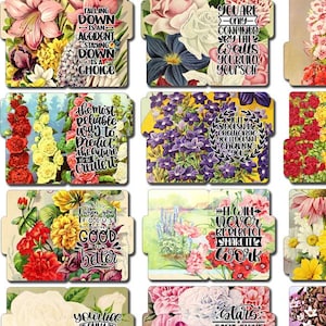 Motivational Phrases - Mini File Folder Set #15 - 9 Page Instant Download - floral short happy quotes, positivity, journaling cards