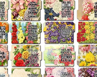 Motivational Phrases - Mini File Folder Set #15 - 9 Page Instant Download - floral short happy quotes, positivity, journaling cards