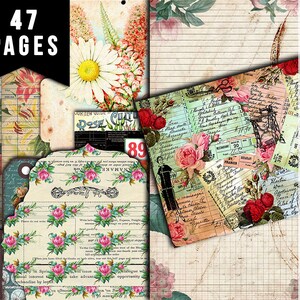 Journaling Bundle, Junk Journal Pages & Ephemera Bundle #18 -47pg Digital Download- Note Cards, Tags, Postcards, Vintage Paper, Envelopes