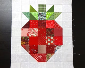 Strawberry Quilt Block, Foundation Paper Piecing Pattern, Scrappy Quilt, Single Block, FPP Pattern, PDF Download, Beginning Quilt, Ink Saver